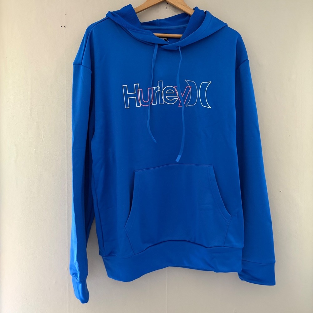 Hurley Mens Hoodie Sweatshirt Size M Blue Spellout Skater Comfort NWT Drawstring